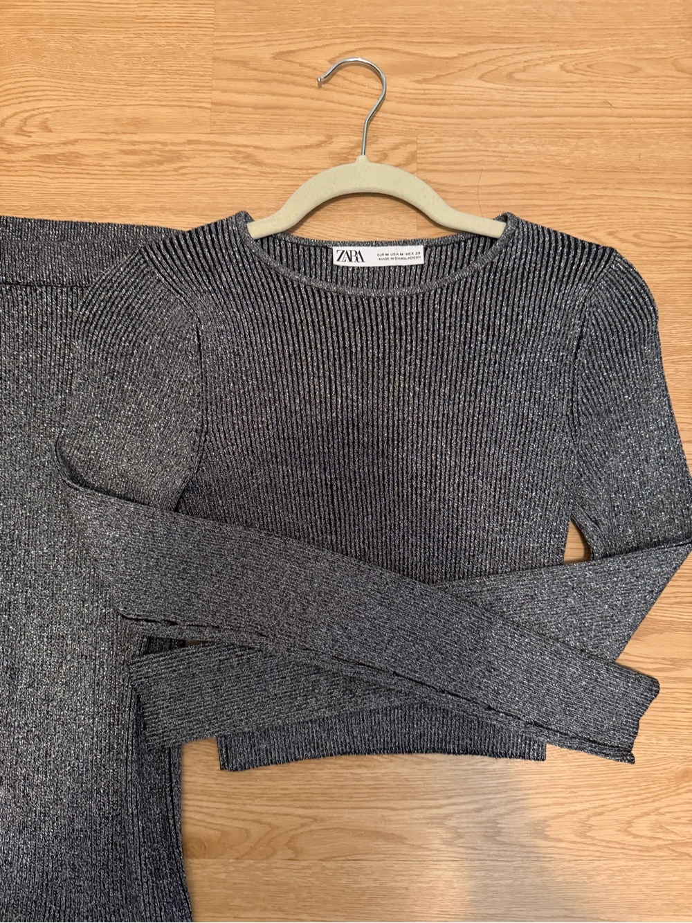 Zara Metallic Gray Ribbed Two-Piece Set - Picture 3 of 6